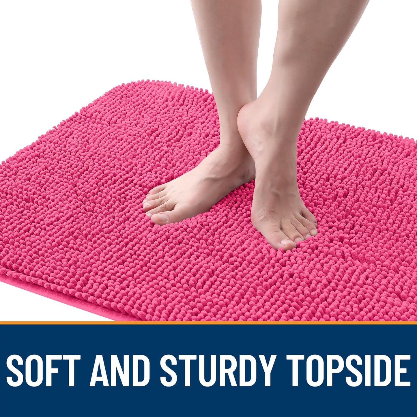 OLANLY Dog Door Mat for Muddy Paws 47x24, Absorbs Moisture and Dirt, Absorbent Non-Slip Washable Doormat, Quick Dry Chenille Mud Mat for Dogs, Entry Indoor Entryway Carpet for Inside Floor, Hot Pink