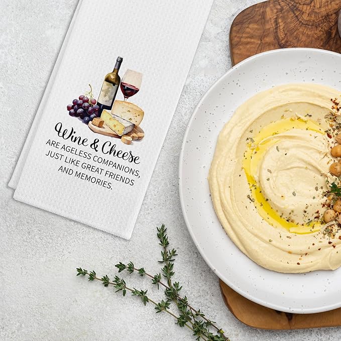 Funny Wine and Cheese Kitchen Towels, Bar Towels for Bartenders, Wine Cheese Lovers Gifts, Decorative Dishcloths for Kitchen Bar, Friendship Gifts for Women Hostess Sister Friend Bestie