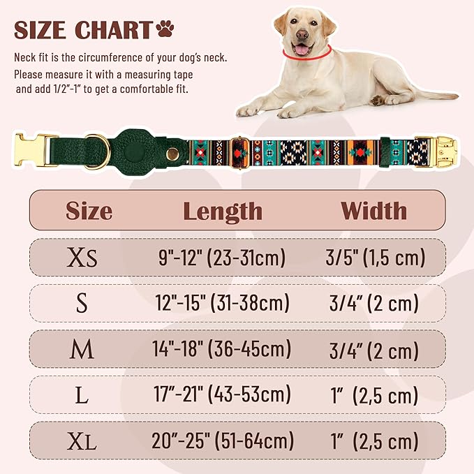 AirTag Dog Collar for Small Medium Large Breed - Adjustable Cute Pattern Dog Collar with Airtag Holder - Soft Leather Tracker GPS Apple Air Tag Pet Collars (Small, 12"-15" Neck Fit, Tribal)