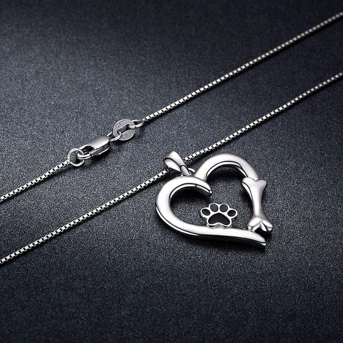 MEDWISE 925 Sterling Silver Dog Paw Print/Rabbit/Panda/Frog Necklace Pendant Heart Necklace Jewelry Gifts for Women Ladies Wife Mother Daughter Granddaughter Birthday Christmas
