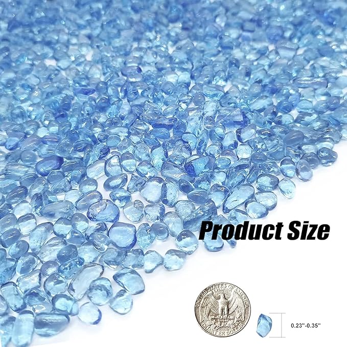 Keedolla Aquarium Sea Glass Stones, 0.93LB Clear Glass Pebbles Marble Aquarium Fish Tank Rocks Gravel for Turtle Tank, Vase Fillers, Christmas Decoration - Light Blue
