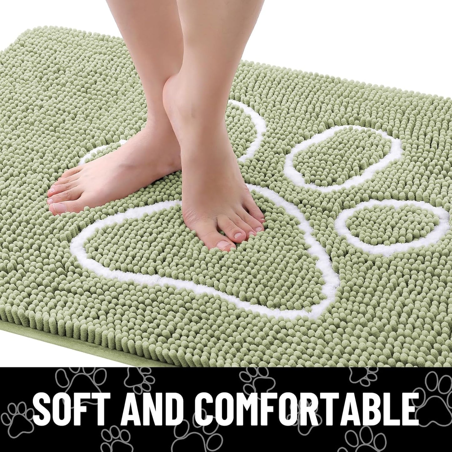 Smiry Dog Door Mat for Muddy Paws, Absorbent Dirt Trapper Non Slip Quick Dry Washable Chenille Mat for Mud Dogs, Entry Rug for Indoor and Outdoor (30x20 Inches, Sage Green)