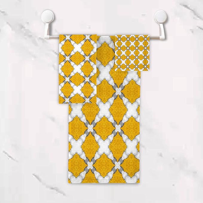 Marble 3 Piece Towel Bathroom Sets, 1 Bath Towel, 1 Washcloth, 1 Hand Towel, Cotton Fast Dry Soft Absorbent Towel Set for Home Kitchen Family