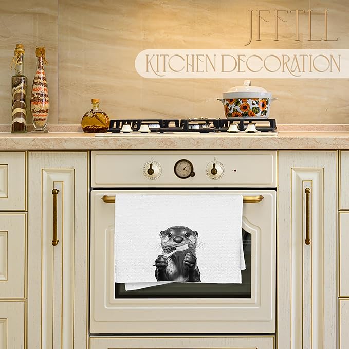 Funny Toothbrush Otter Bathroom Hand Towels, Otter Gifts Decorative Towels for Bathroom Washroom Restroom Decor, Kids Hand Towels, Otters Gifts for Women Men, 16x24 Inch