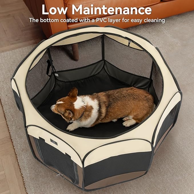 A4Pet Dog Playpen Indoor, 49” Pet Playpen with Bowl for Dogs, Kittens, and Small Animals, Removable Zipper & Mesh Panel(19”W × 12”H)
