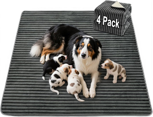 Flannel Washable Pee Pad for Dogs - 4 Pack Reusable Dog Pee Pads, Puppy Pads, Fast Absorb Pet Playpen Mat with Non-Slip Back, Waterproof Puppy Training Pad. (Dark Grey, 18" X 24")