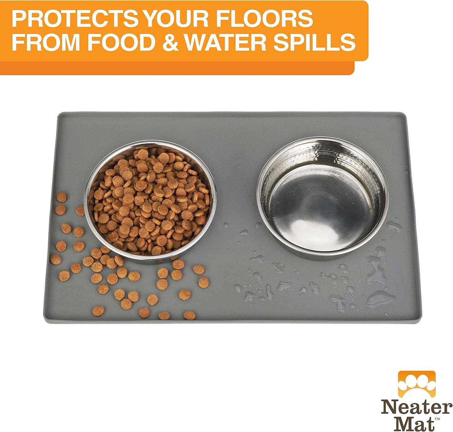 Neater Pet Brands Neater Mat - Waterproof Silicone Pet Bowls Mat - Protect Floors from Food & Water (19" x 12", Gunmetal)