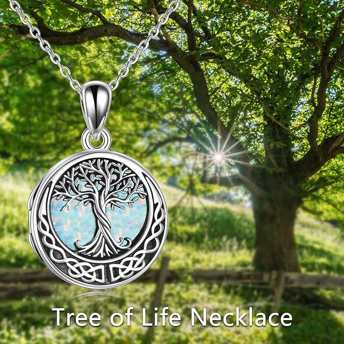 ONEFINITY Tree of Life Locket Necklace Sterling Silver Locket Necklace That Holds Pictures Tree of Life Locket Pendant for Women Wife Girlfriend
