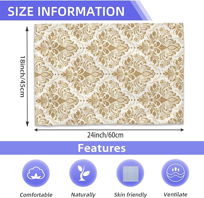 Vintage Damask Hand Towels for Bathroom,Gold Orient Flower Hand Bath Towels Soft Absorbent Dish Towels for Kitchen Bathroom Gym Beach Decorative Towels,Set of 2