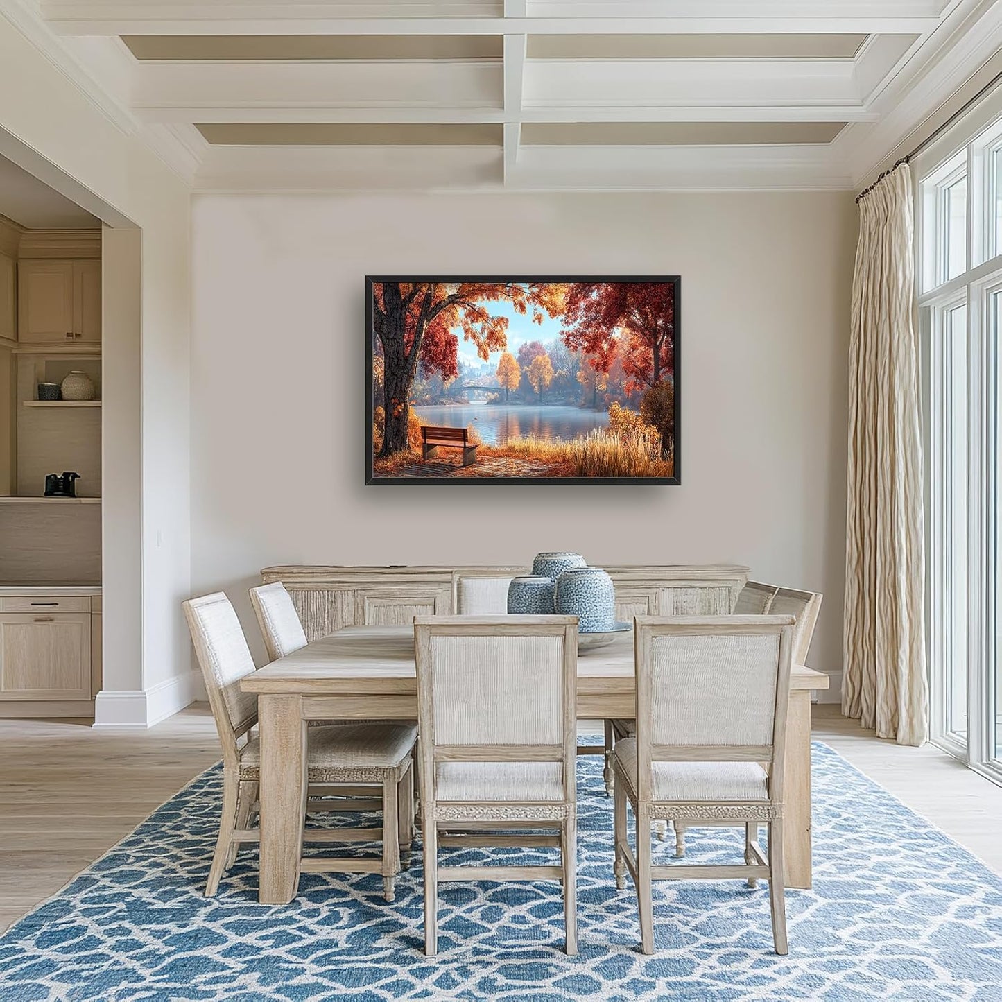 Large Autumn Tree Wall Art for Living Room, Framed Oversized Lake Landscape Wall Decor Nature Canvas Painting Modern Artwork for Living Room Bathroom Bedroom Office Dining Room 36"x24"