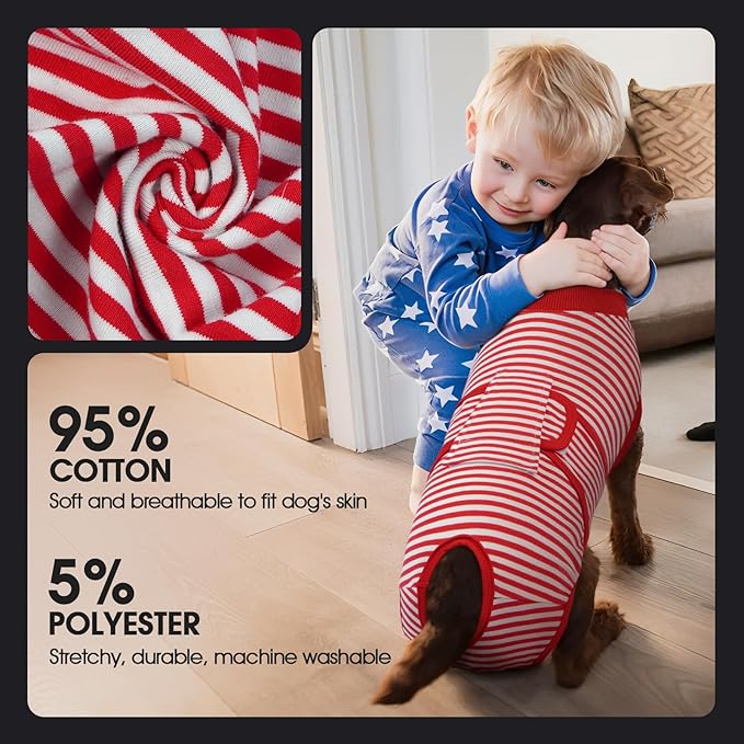 FUAMEY Dog Recovery Suit Male,Dogs Surgery Neuter Suits Puppy Spay Shirts for Female Protect Dog's Skin Anti Licking Abdominal Wounds Doggie Onesie Pet Bodysuit Alternative to Cone Red Stripes XL