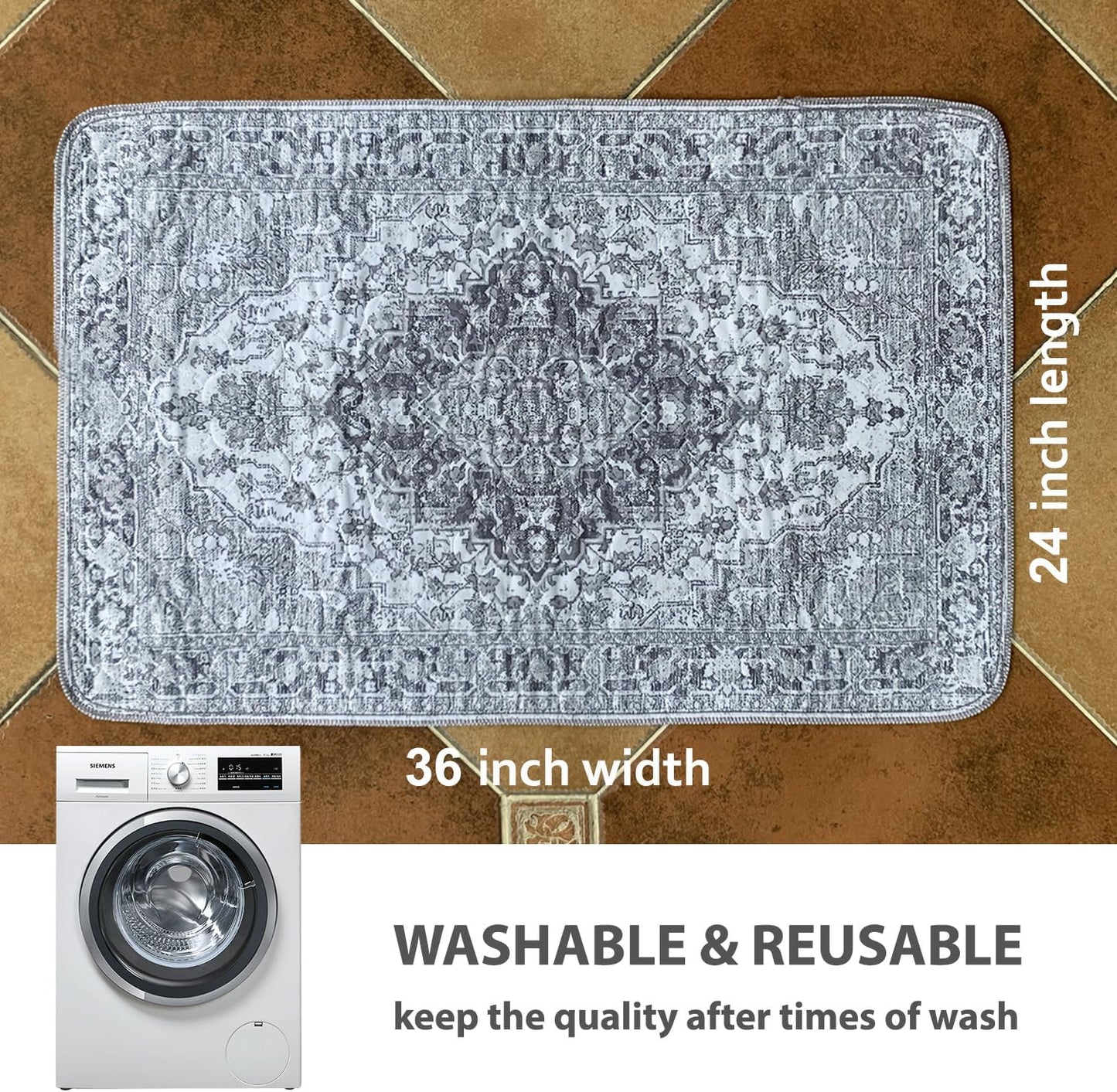 nunubaby 4PACK Washable Pee Pads for Dogs, Stylish, Non-Slip and Leak-Proof Pee Pads. Reusable Potty Pads for Dogs for Crates and Floors.(Gray/Geo, 24" x36")