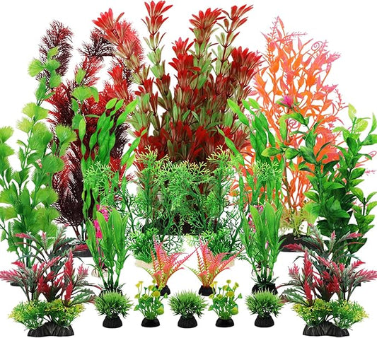 Fish Tank Accessories Aquarium Decorations Plants, 20pcs Fish Tank Decorations Plant, Fish Tank Decor, Aquarium Decor Plastic Plants, Small to Large