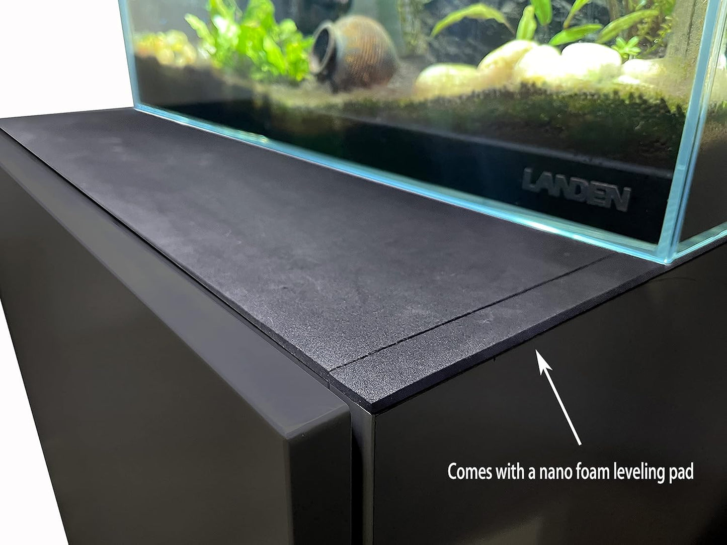 LANDEN Aquarium Wooden Stand and Cabinet for up to 30 Gal Tank, Fish Reptile Sea Salt WaterTank Stand, Nano Foam Leveling Mat Included, W23.6xD17.7xH31.5 in, Wooden Matte Black Painted(Stand Only)