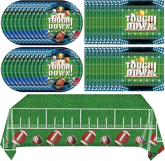 41Pcs Football Party Decorations Football Party Supplies Tableware Set -20 Guests Football Theme Party Plate,Napkins and Tablecloths for Super Sunday Touchdown Party Decoration