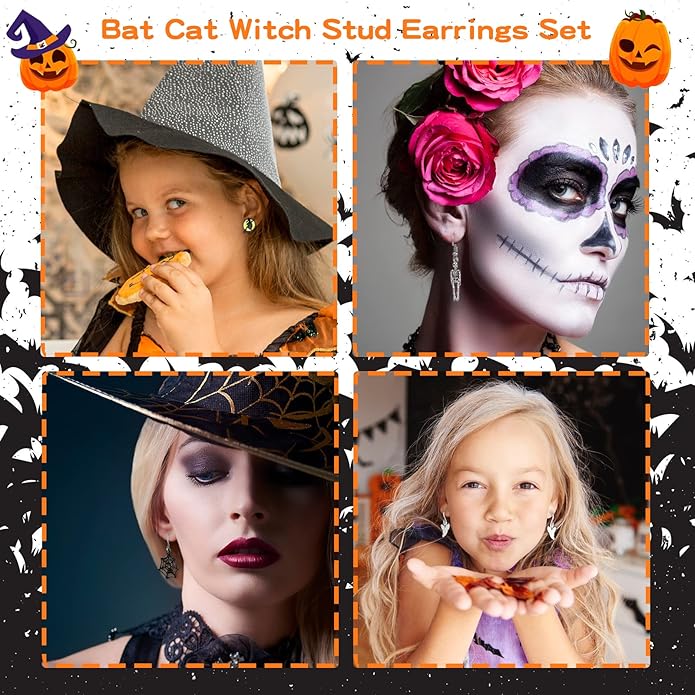 5-26Pairs Halloween Thanksgiving Fall Christmas Theme Earrings Set Holiday Earrings Halloween Stud Earrings Set Spider Pumpkin Ghost Bat Web Skull Drop Earring Holiday Jewelry Gifts