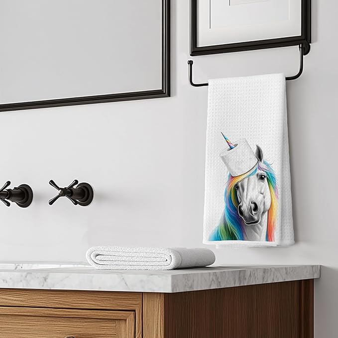 Funny Colorful Enchanted Horse Hand Towels for Bathroom, Kids Bathroom Hand Towels, Animal Lover Gifts for Women Girls, 16x24 Inches