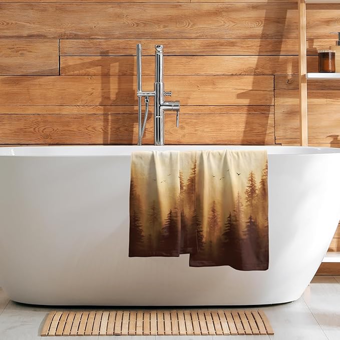 Orange Misty Forest Hand Towels Set of 2 Nature Mountain Soft Guest Face Bath Towel Kitchen Dish Towels Spa Home Bathroom Decorations