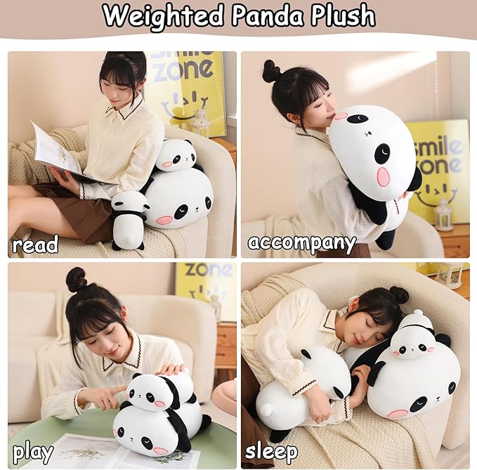 SQEQE Weighted Panda Plush, Weighted Panda Stuffed Animal, Cute Plushies Soft Bear Pillow Toy Gift for Kids Adults 13.8 Inch, 1.6 Lbs