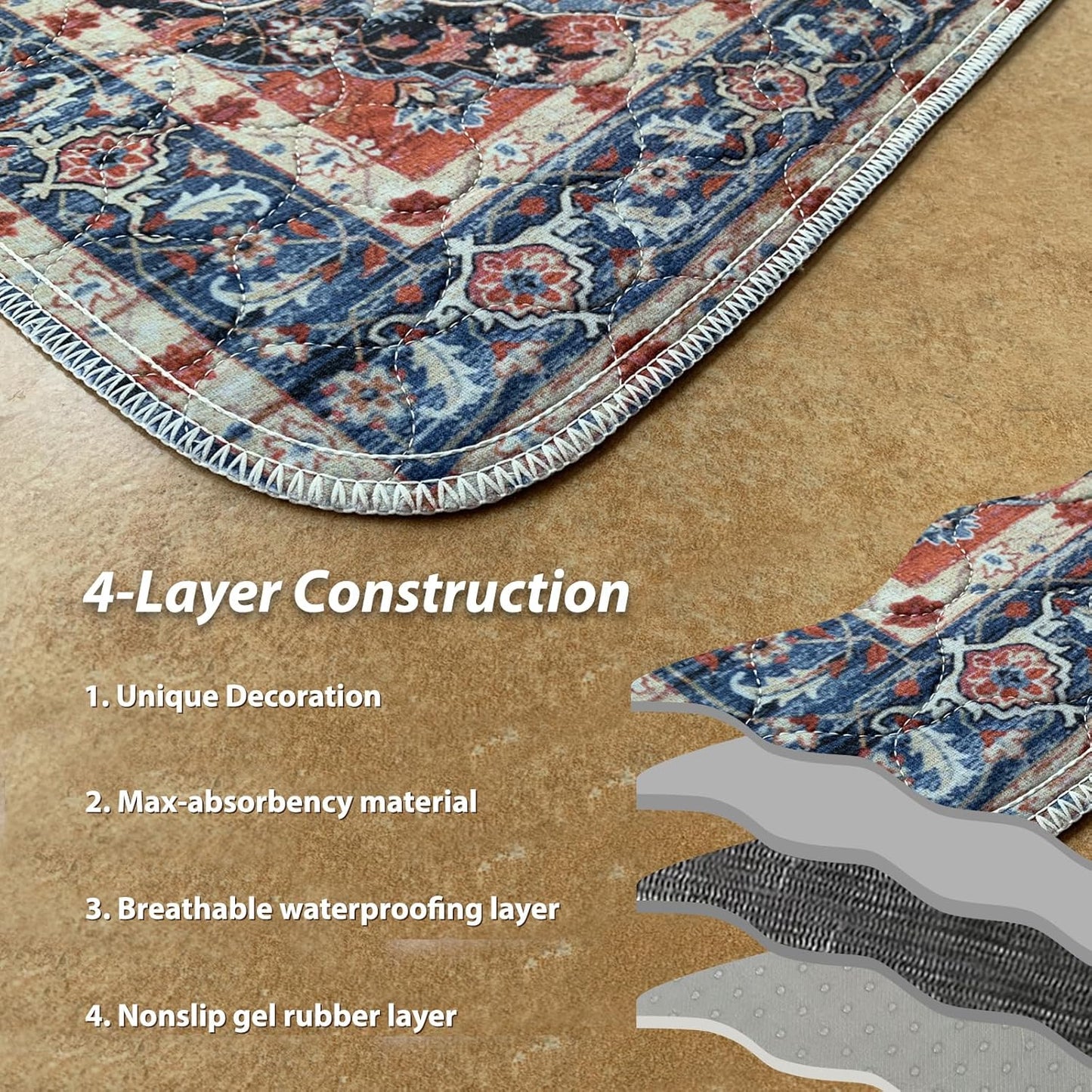 nunubaby Washable Pee Pads for Dogs, Stylish, Non-Slip and Leak-Proof Pee Pads. Reusable Potty Pads for Dogs for Crates and Floors.(Red/Multi, 48" x48")