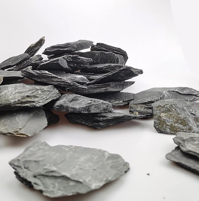 Voulosimi Natural Slate Rocks PH Neutral Stone Perfect Rocks for Aquariums, Landscaping Model,Tank Decoration,Amphibian Enclosures (7.5 LB, 1-3 inch)