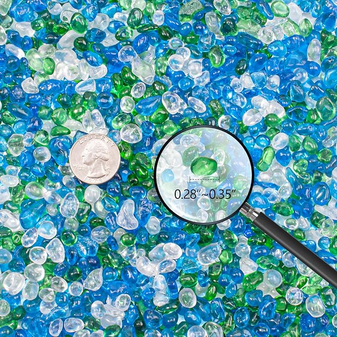 Keedolla Aquarium Glass Pebbles Stones Fish Tank Rocks Gravel, Green Mix Glass Gemstones Fish Bowl Rocks for Vase Fillers, DIY Crafts, Home Decor - 15 Oz, 6-9mm