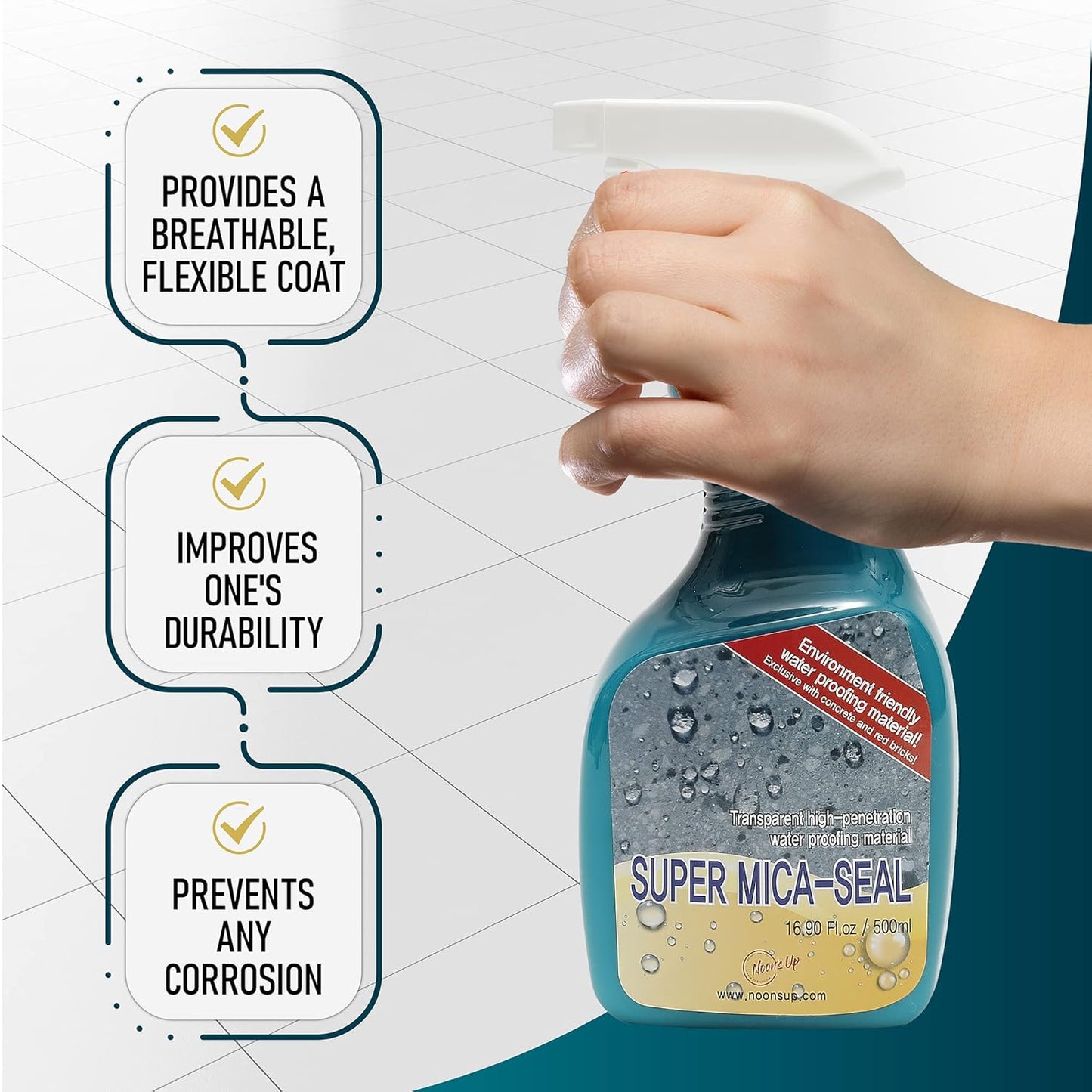 NOON's UP Super Mica-Seal Waterproof Spray | Greatly Penetrating Concrete Sealer Outdoor Waterproof Sealant | Bird Bath Sealant & Outdoor Cement Sealer | Concrete Sealer Spray (16.90 Fl Oz.)