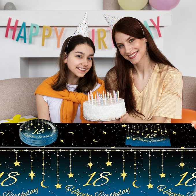 18th Birthday Party Decorations, 41Pcs Starry Sky Party Tableware Set Includes 20 Plate 20 Napkins and 1 Tablecloth, 18 Years Old Birthday Theme Party Supplies for Boys Girls Birthday Party Favors