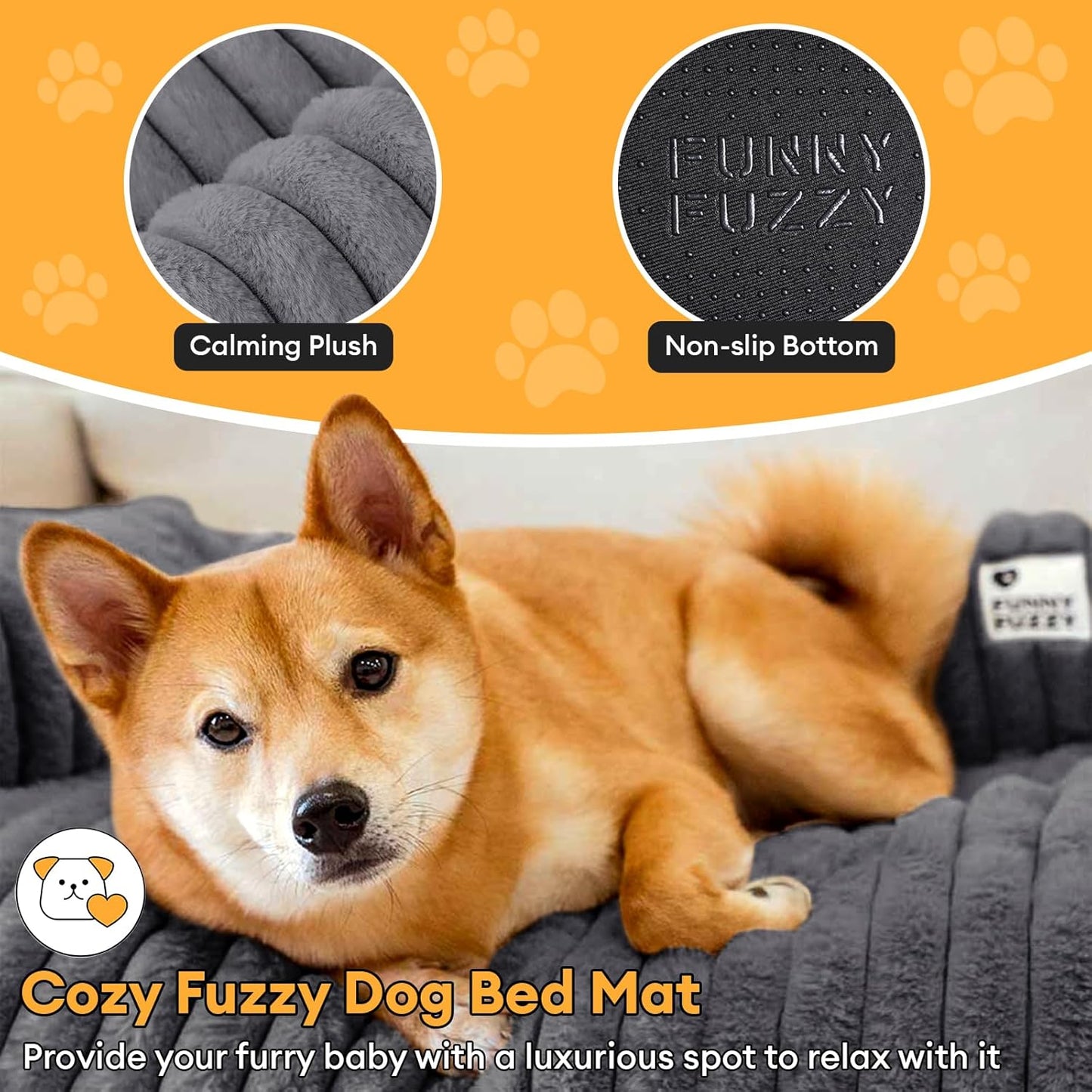 FUNNY FUZZY Pet Couch Cover for Sofa, Calming Dog Bed for Couch, Fluffy Plush Cat Bed Mat for Furniture Protector for Small Dogs and Kitten, 27×24 in, Dark Grey