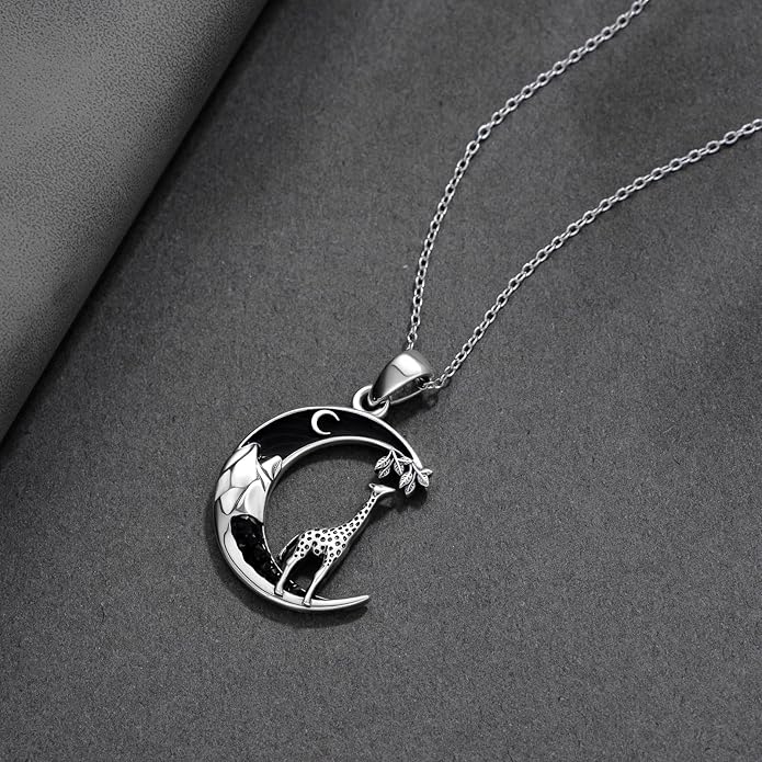 Gothic Jewelry Bat/Cat/Wolf/Dragon/Owl/Fox/Spider/Sun Pendant Sterling Silver Crescent Moon Necklace for Women Girls Black Jewelry Gifts
