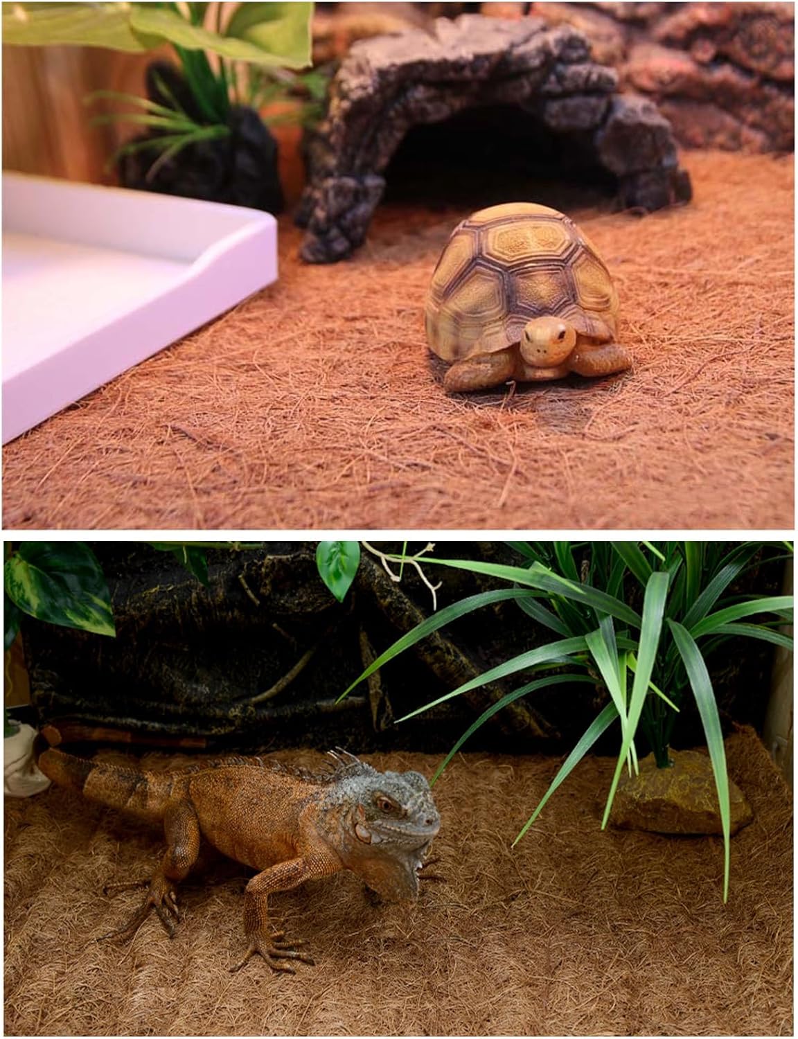 Hamiledyi Reptile Carpet Natural Coconut Fiber Tortoise Carpet Mats for Pet Terrarium Liner Reptile Supplies for Lizard Snake Chameleon Turtle Bedding Bunny Rabbit Mat (2 x Sheets)