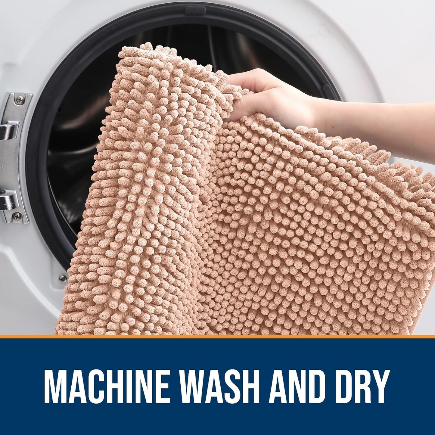 OLANLY Dog Door Mat for Muddy Paws 59x32, Absorbs Moisture and Dirt, Absorbent Non-Slip Washable Doormat, Quick Dry Chenille Mud Mat for Dogs, Entry Indoor Entryway Carpet for Inside Floor, Peach