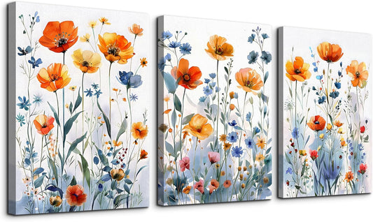 TTHYUEWS Large Canvas Wall Decor for Living Room Boho Wall Art for Bedroom Wall Decorations For Kitchen Family Room Wall Pictures Artwork Flowers Watercolour Paintings Modern Home Decor 3 Pieces