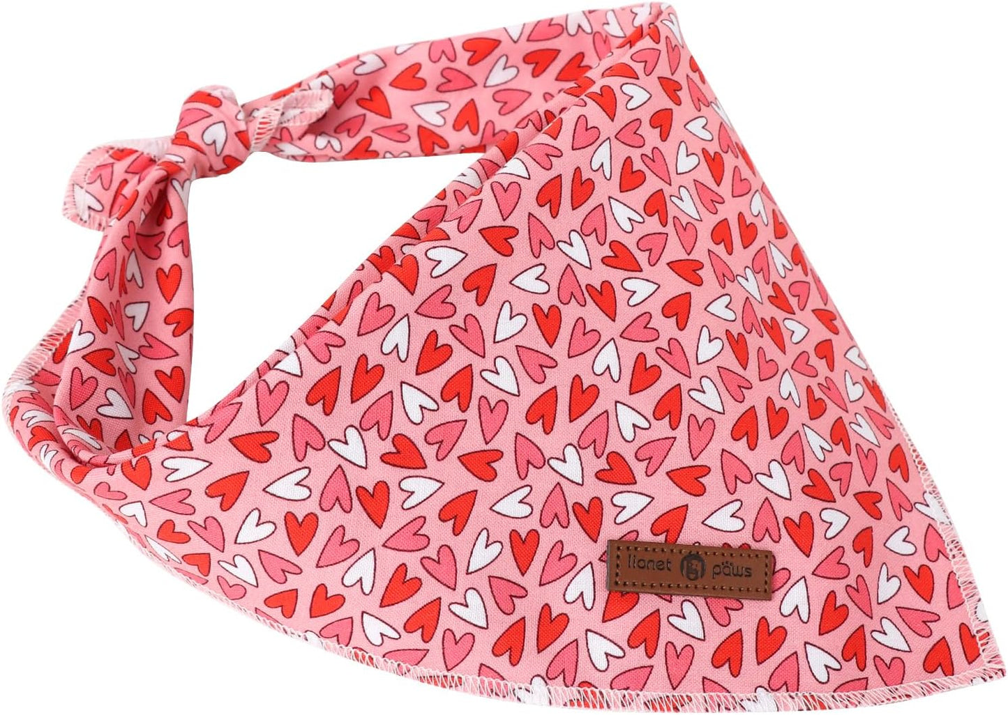 Lionet Paws Valentine Dog Bandana for Small Medium Dogs,Pink Hearts Kerchief Washable Dog Triangle Bibs Scarf for Girl or Boy Gift