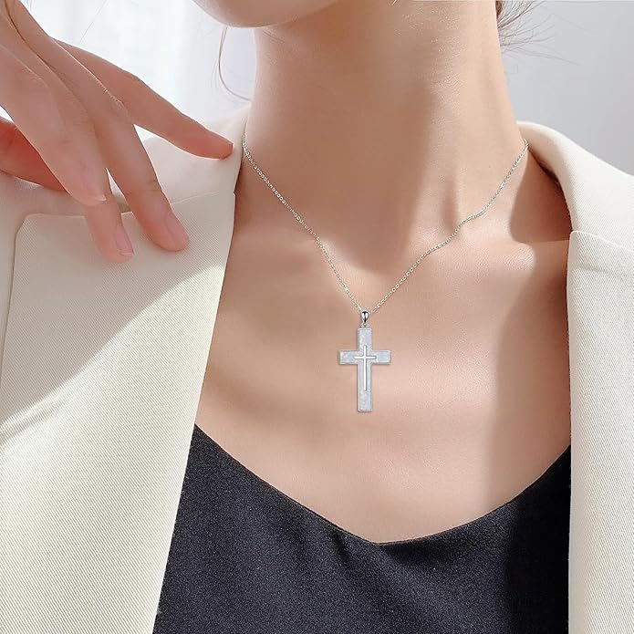 YFN Cross Necklace Sterling Silver Religious Cross Pendant Jewelry Christian Gifts for Women Men