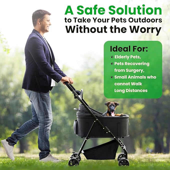 Pet Stroller 3 in 1 Foldable Dog Stroller, Cat Strollers, Foldable pet Strollers & Cat Carrier, Pet Carrier, Lightweight with Cup Holder, Waterproof Max Load 66 lbs, Breathable Mesh Canopy