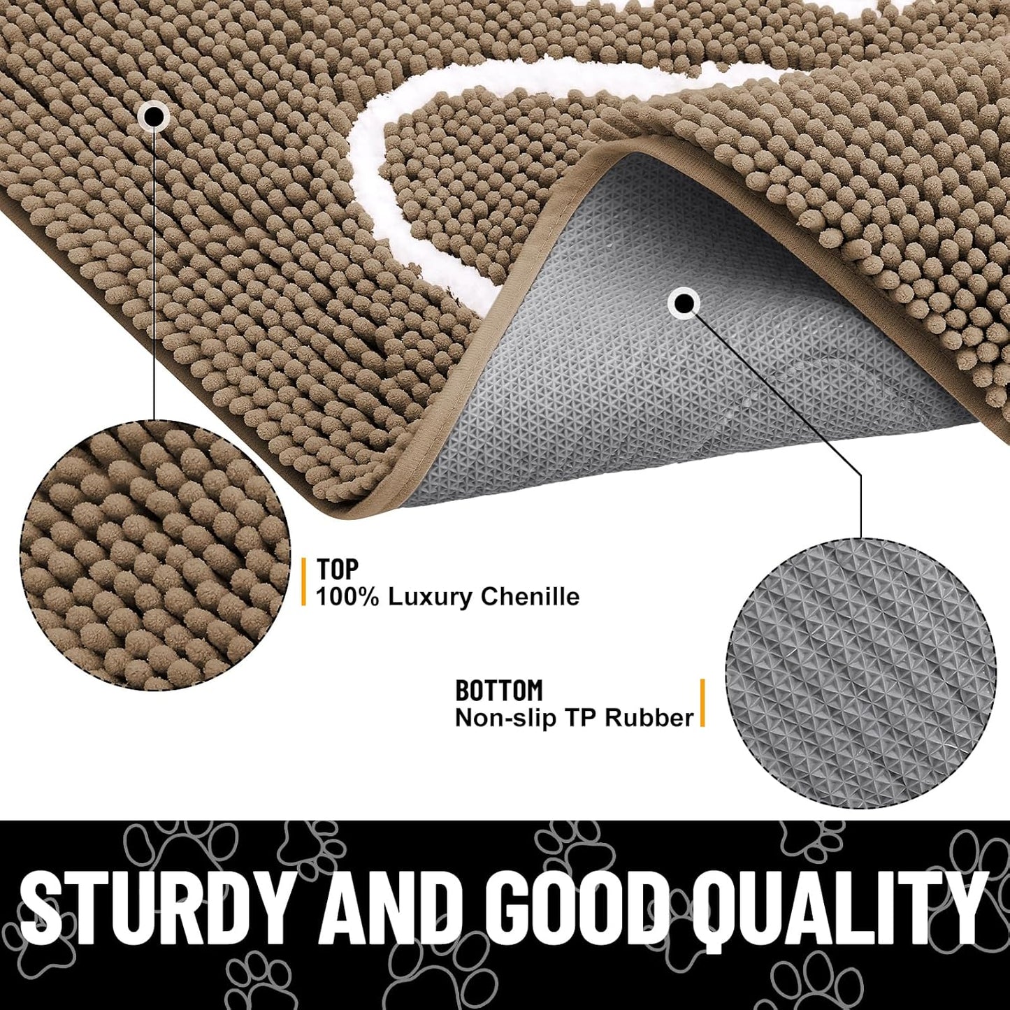 Smiry Dog Door Mat for Muddy Paws, Absorbent Dirt Trapper Non Slip Quick Dry Washable Chenille Mat for Mud Dogs, Entry Rug for Indoor and Outdoor (24x16 Inches, Camel)