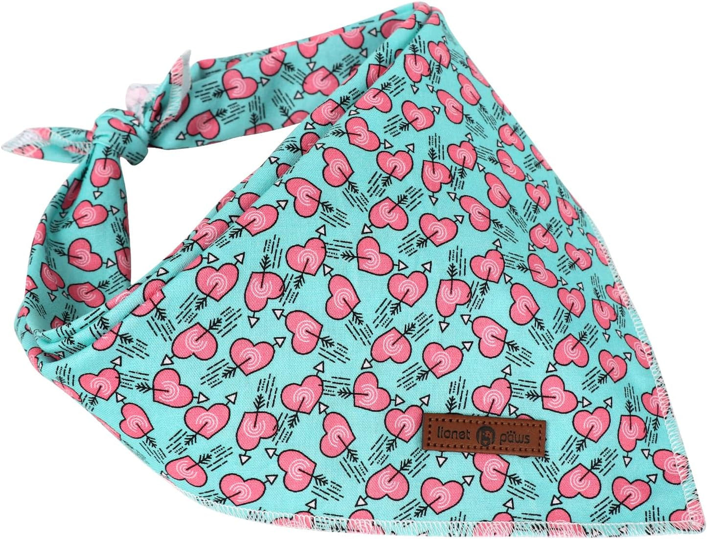 Lionet Paws Valentine Dog Bandana for Small Medium Dogs,Blue Green Hearts Kerchief Washable Dog Triangle Bibs Scarf for Girl or Boy Gift