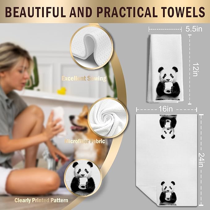 Funny Panda Hand Towels for Bathroom Decor, Kids Hand Towels, Kids Bathroom Decor, Gifts for Panda Lovers Women Girls, Funny Kitchen Towels, 16x24 Inches