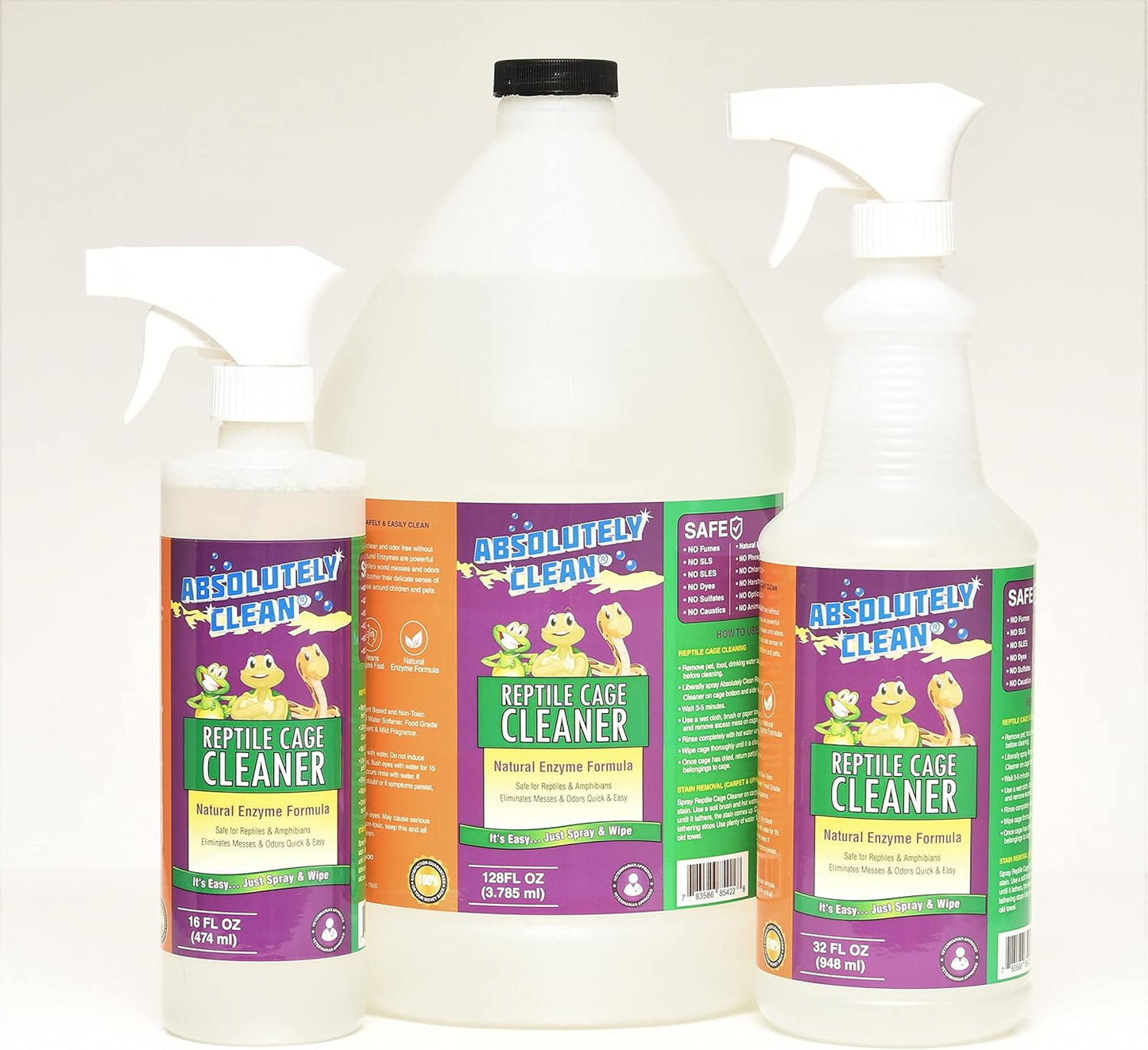 Absolutely Clean Amazing Reptile & Amphibian Terrarium Cleaner and Odor Eliminator - Just Spray/Wipe - Safely & Easily Removes Reptile & Amphibian Messes - USA Made