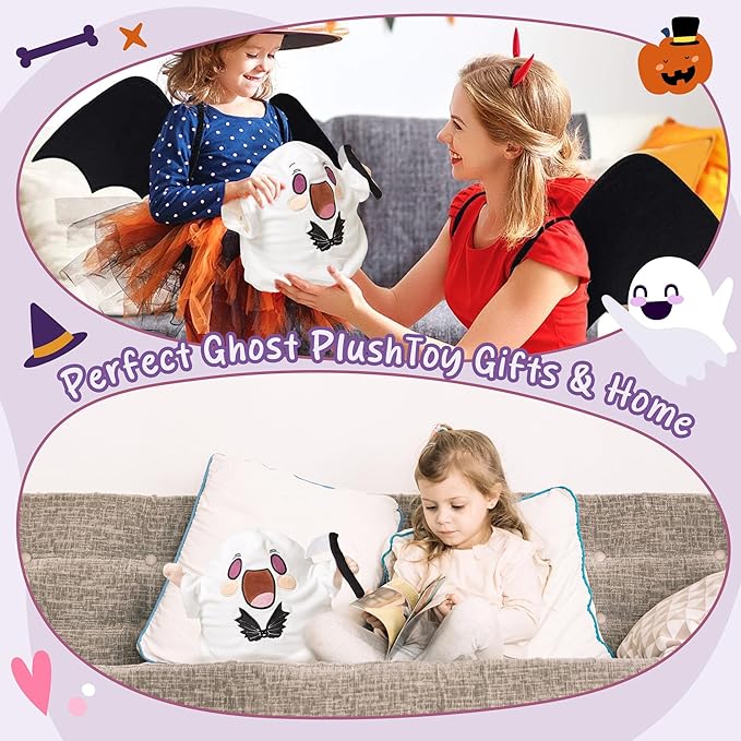 1 Pcs Halloween Ghost Pillow, Soft Plush Ghost Throw Pillow with Scythe, Cute Halloween Decor for Home, Couch, Bed, Gift, Spooky Decorative Pillow for Kids and Adults, 9.4''