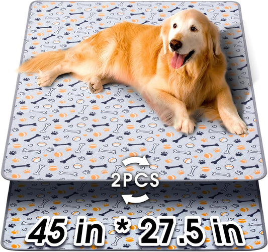 Hompet Washable Pee Pads for Dogs, 45"x27.5", 2-Pack Thick Heavy Absorbency Reusable Pee Pads Prevent Leakage Non-Slip, Pet Training Pads for Puppy Playpen, Crate, Potty, Floor, Bed, Sofa
