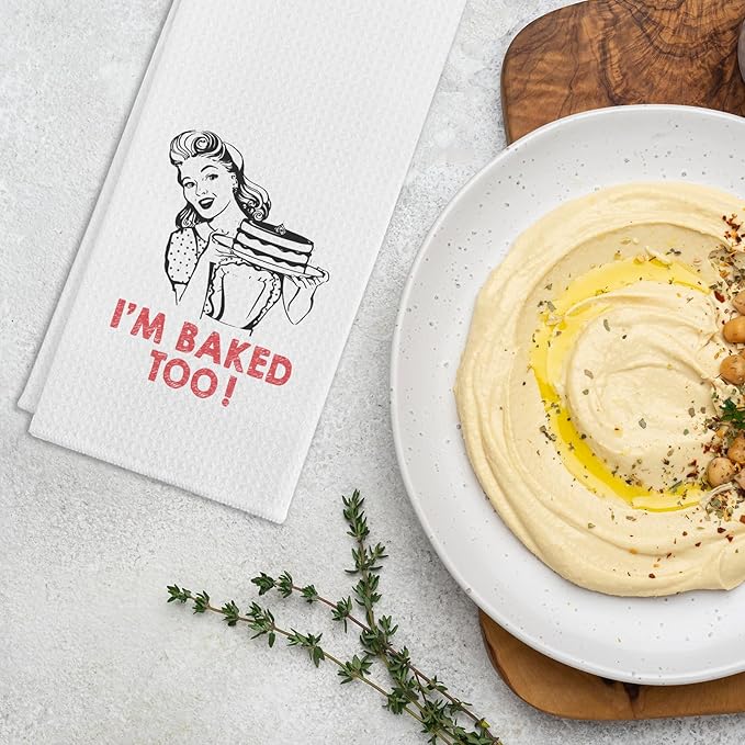 Funny Baking Kitchen Towels I'm Baked Too Dishcloths Funny Retro Housewife Dish Towels Tea Towels for Kitchen Decor Novelty Baking Gifts for Women Hostess Mother Sister Friend（16x24 Inch）