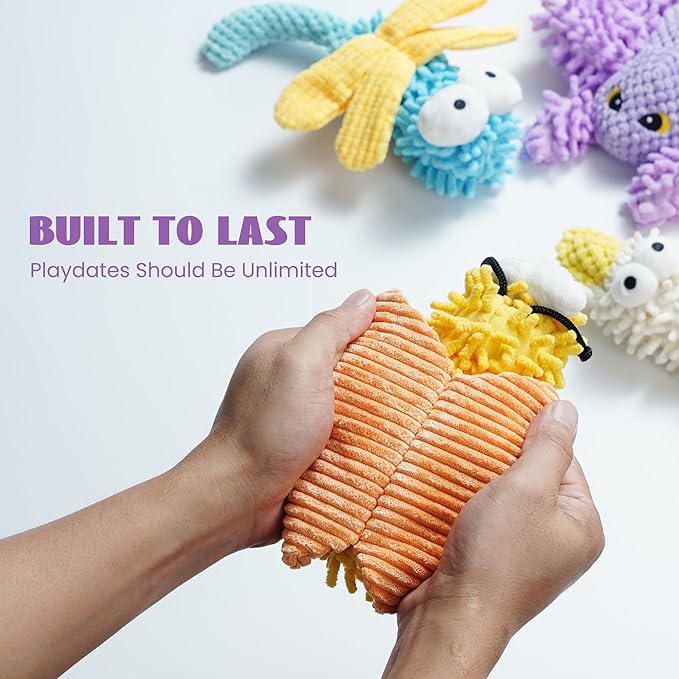 Nocciola Plush Squeaky Dog Toys, Cute Durable Stuffed Crinkle Puppy Pet Chew Toys for Large Medium Small Dogs - Jellyfish