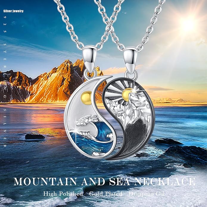 Yin Yang Matching Jewelry Set 925 Sterling Silver Yin Yang Friendship Couples BFF Pendant Necklace Jewelry for Her Him Women Men