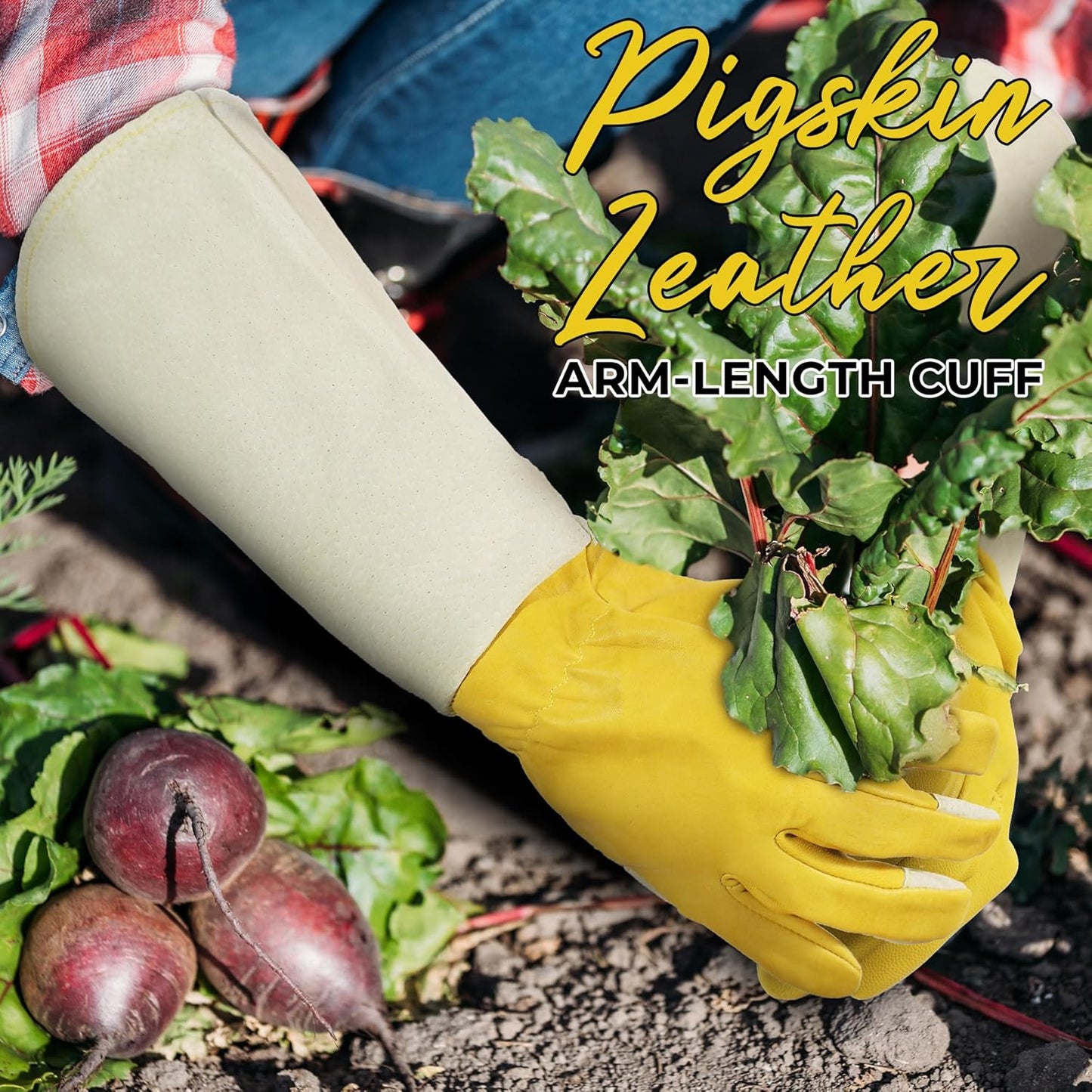 HANDLANDY Rose Pruning Gardening Gloves for Men Women, Thorn Proof Forearm Protection Leather Garden Gloves, Gardening Gifts for Gardeners (Yellow- goatskin, Small (Pack of 1))