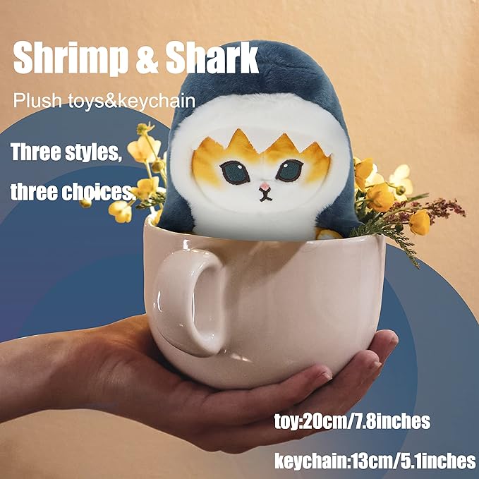 Kawaii Shark Cat Plush Toy Stuffed Animal Doll, Soft Pillow for Boys & Girls (Seal cat, 20cm/7.8in)
