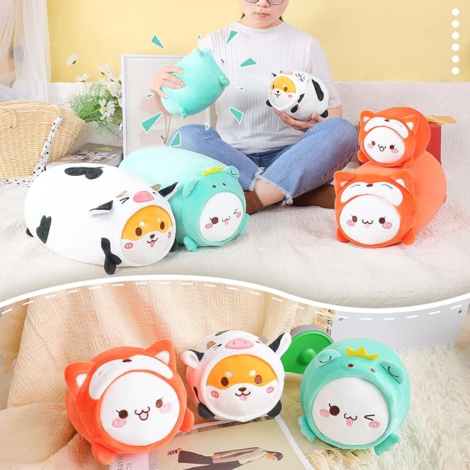 AIXINI Cute Cat Fox Plush Pillow 15.7” Kitten Foxes Stuffed Animal, Soft Kawaii Cat Plushie with Fox Outfit Costume, Hugging Plush Squishy Pillow Toy Gifts for Kids