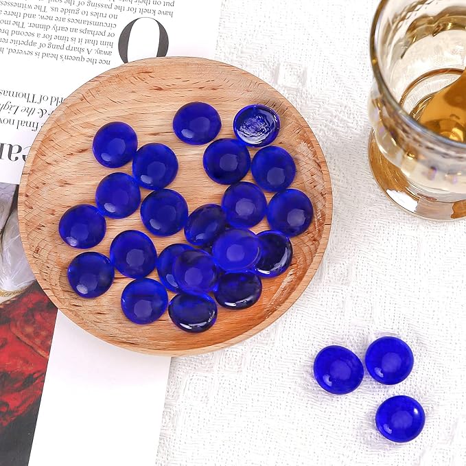 FUTUREPLUSX 1LB Blue Flat Glass Marbles, Premium Dark Blue Aquarium Rocks Fish Tank Gravel Stones Bulk Pebbles Decorative Beads for DIY Crafts Vase Fillers Table Scatter Decor