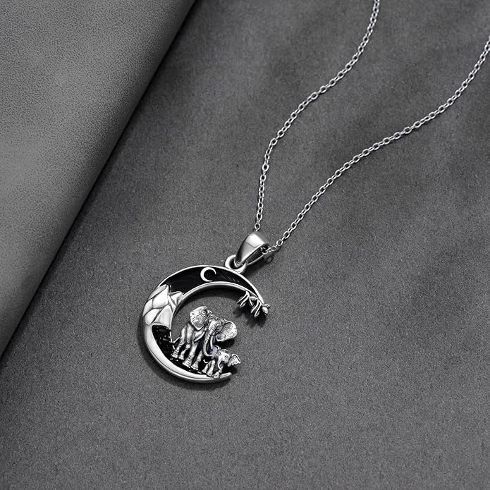Gothic Jewelry Bat/Cat/Wolf/Dragon/Owl/Fox/Spider/Sun Pendant Sterling Silver Crescent Moon Necklace for Women Girls Black Jewelry Gifts